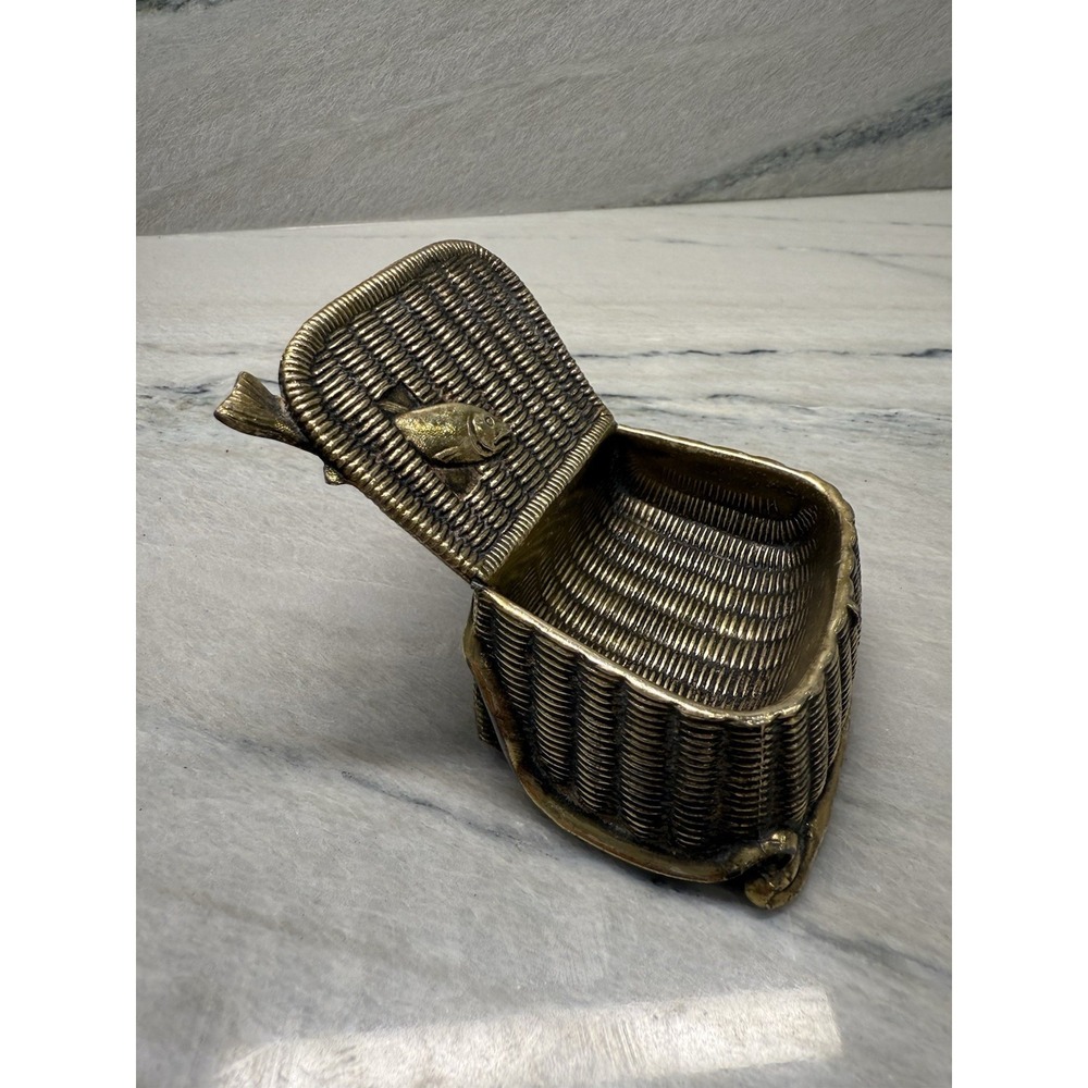 Antique‎ Vintage Jennings Brother Fish In A Basket Paperweight Brass Rare Htf